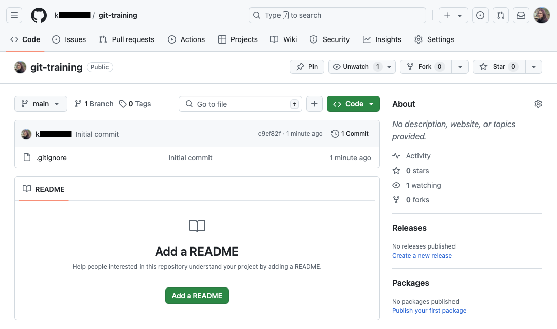 A screenshot of a newly created repository on GitHub.